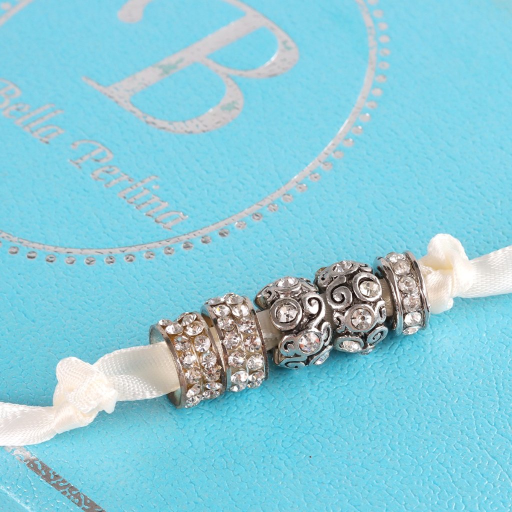 Bella Perlina Charm Set Of 5 - Silver Toned Crystals & Filigree